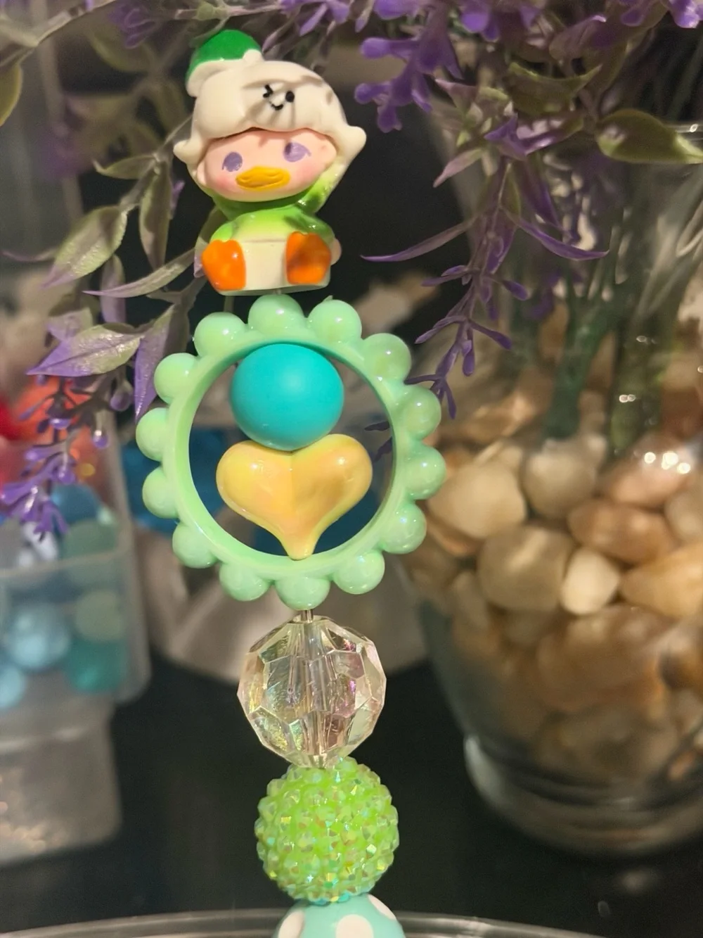 Cute Green Character Teether with Heart Rattle